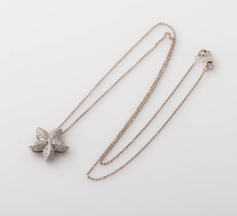 Starfish Diamonds Pendant, 14K / 18K White Gold Necklace, Star Pendant, Diamonds Gift, Bridal Pendant, Anniversary Pendant, Sea Jewelry image 9