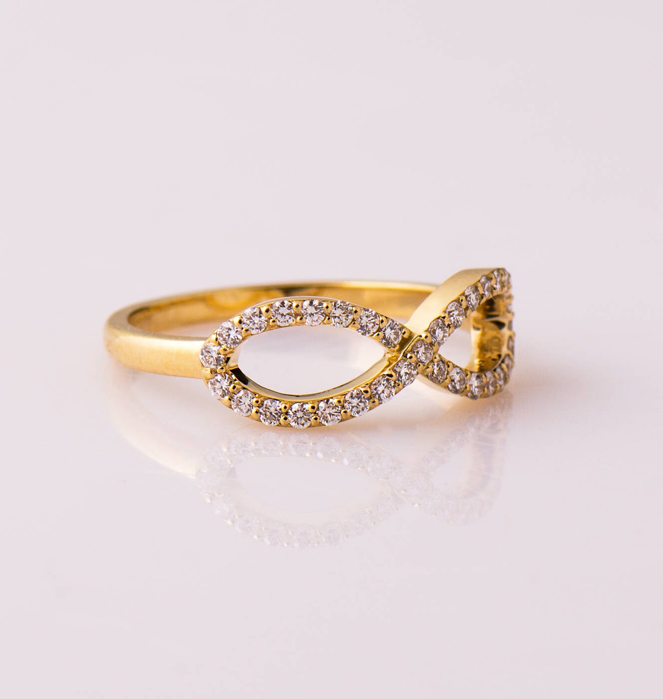 Infinity Diamonds Ring, 14K / 18K Yellow Gold, Anniversary Ring ...