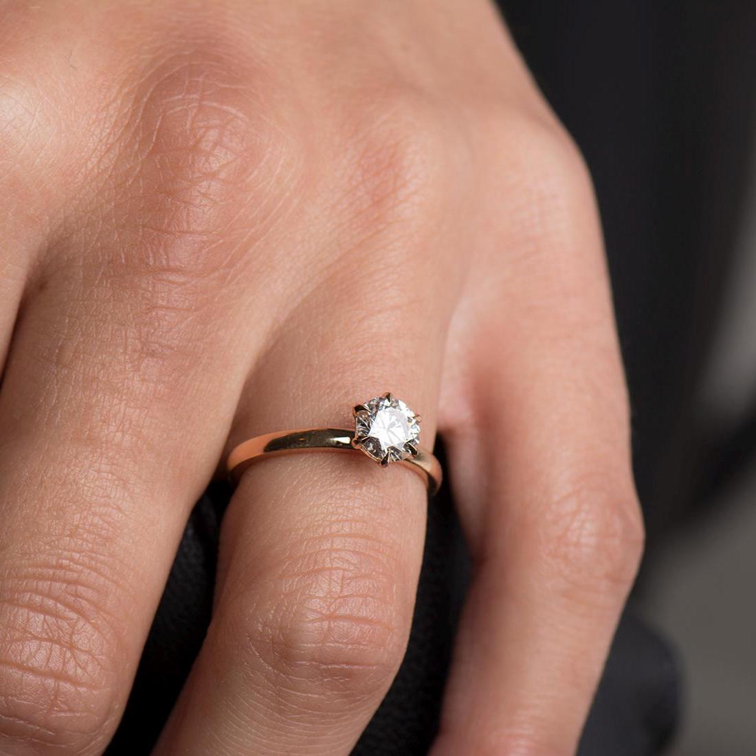 クラシックな6本爪リング、14K/18Kローズゴールド、クラシックな婚約