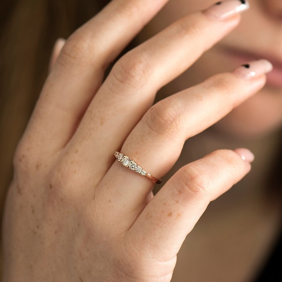 繊細な婚約指輪、ダイヤモンド結婚指輪、14金ローズゴールド、普段使い