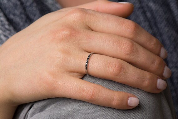 Black Diamond Band, Stackable 14K / 18K White Gold Band, Thin Band, stacking band, Thin Band, Dainty Stacking Ring, Wedding ring, Unique