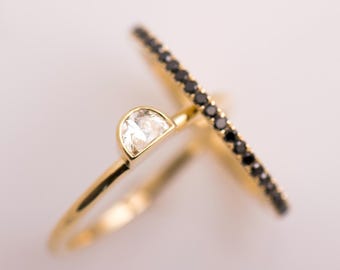 Half Moon Diamond Set, 14K / 18K Gold Ring, Half Moon Engagement Ring, Moon Diamond, Half Moon Cut, Black Diamond Ring, Wedding Diamond Set