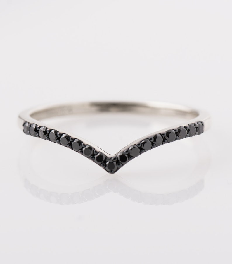 V Black Diamond Band 14K White Gold Ring Pave Black Diamond Etsy Sweden