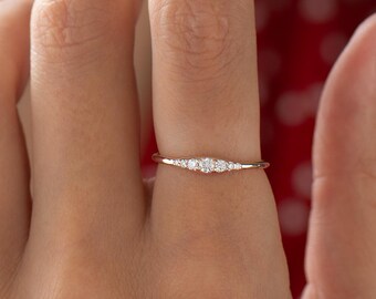 小さな婚約指輪、14K / 18Kローズゴールドリング、薄いダイヤモンド