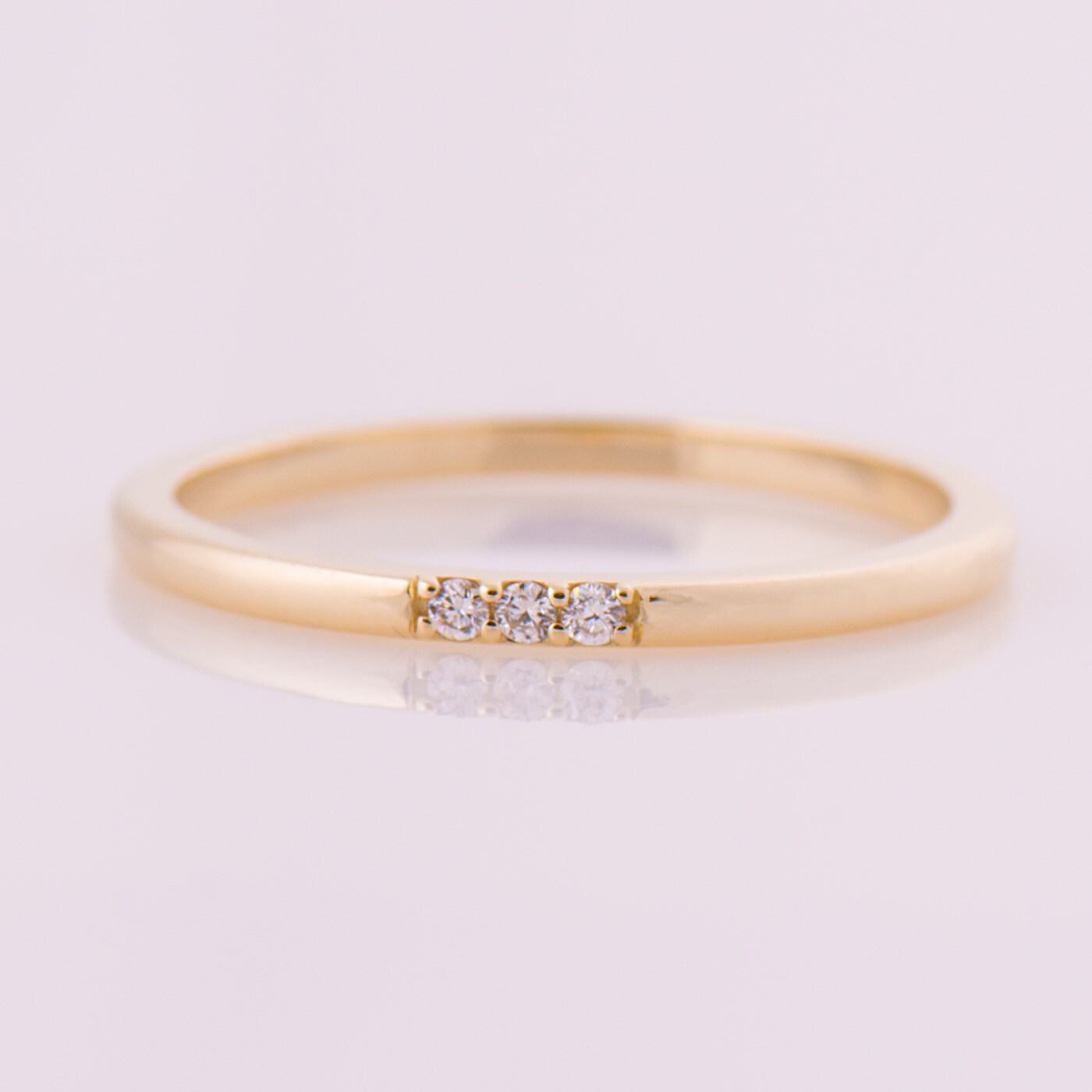 Thin Diamond Band 3 Stone Band 14K Yellow Gold Stacking Etsy