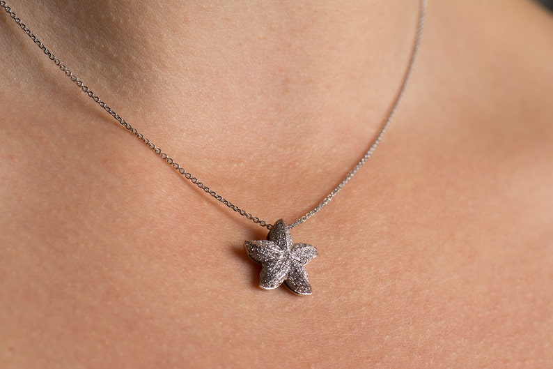 Starfish Diamonds Pendant, 14K / 18K White Gold Necklace, Star Pendant, Diamonds Gift, Bridal Pendant, Anniversary Pendant, Sea Jewelry image 5