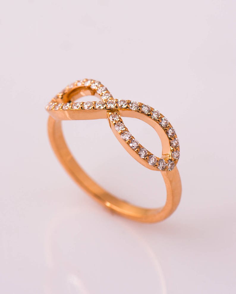 Infinity Diamonds Ring, 14K / 18K Rose Gold, Anniversary Ring, Wedding Ring, Diamonds Stacking Ring, Infinity Knot Ring, Engagement Band image 2