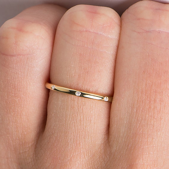 1.5 MM エタニティ ダイヤモンド リング、14K  18K イエローゴールド