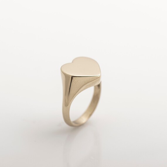 ハート シグネット リング 14K / 18K ソリッド ホワイト ハート シグネット リング 14K / 18K ソリッド ホワイト