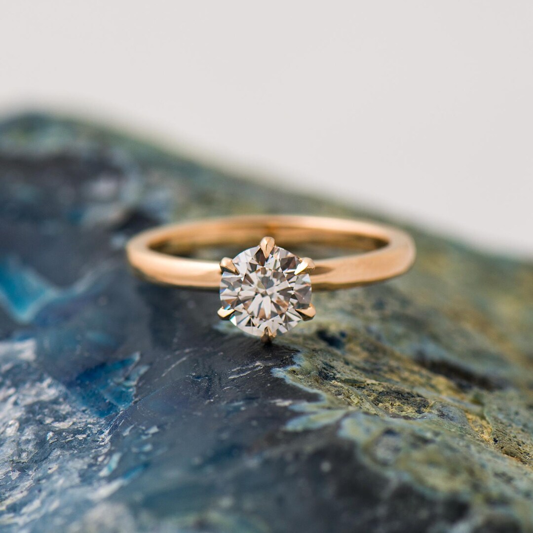 クラシックな6本爪リング、14K/18Kローズゴールド、クラシックな婚約