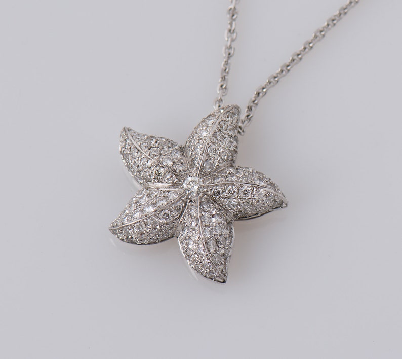 Starfish Diamonds Pendant, 14K / 18K White Gold Necklace, Star Pendant, Diamonds Gift, Bridal Pendant, Anniversary Pendant, Sea Jewelry image 2