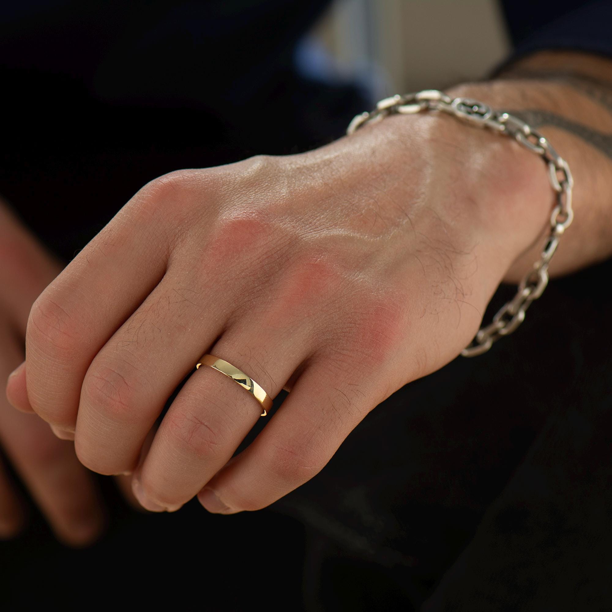 3mm Dシェイプ結婚指輪、コンフォートフィット結婚指輪、14K / 18K