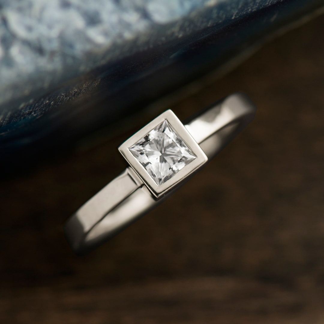Square Rings Square Engagement Ring, 14K / 18K White Gold, Princess Cut Enagegement ...