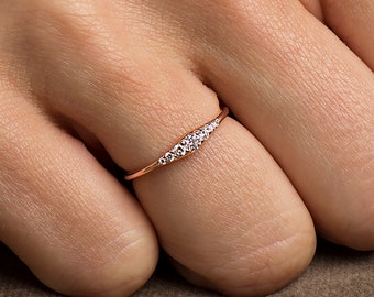 ゴールド ダイヤ付きリング 小さめ 小さな婚約指輪、14K / 18Kローズゴールドリング、薄いダイヤモンド