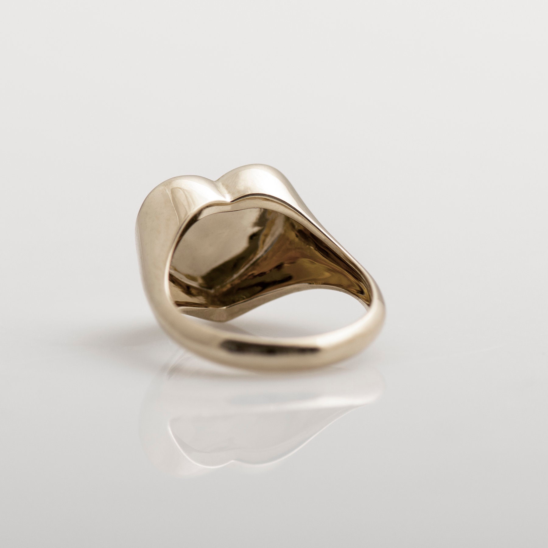 ハート シグネット リング 14K / 18K ソリッド ホワイト