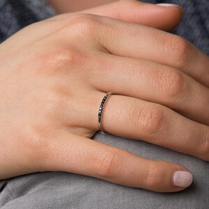Dainty Black Diamond Ready to Ship 14k Rose Gold Thin Dainty Band Black Diamond Stackable Ring Fast Shipping