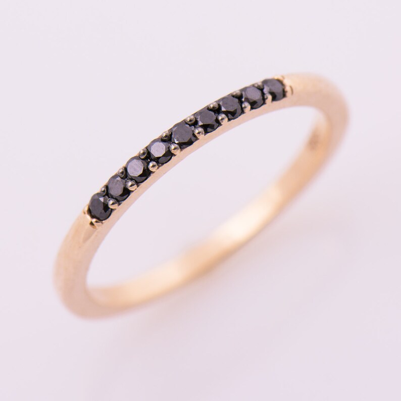 Wedding Band Black Diamond Ring Thin Diamonds ring Half Eternity 9 Diamonds Ring 14K 18K Yellow Gold Stacking Ring Dainty Ring