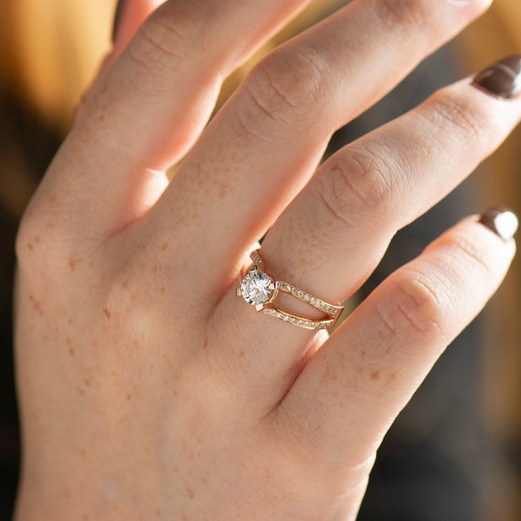Split Shank Diamond Ring 14K 18K Gold Split Shank Engagement