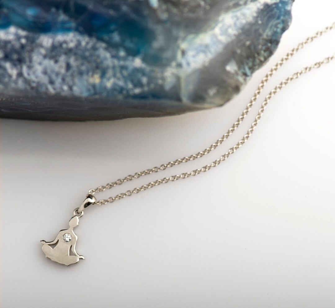 Yoga Gold Necklace, 14K / 18K White Gold, Yoga Diamond Necklace, Yoga