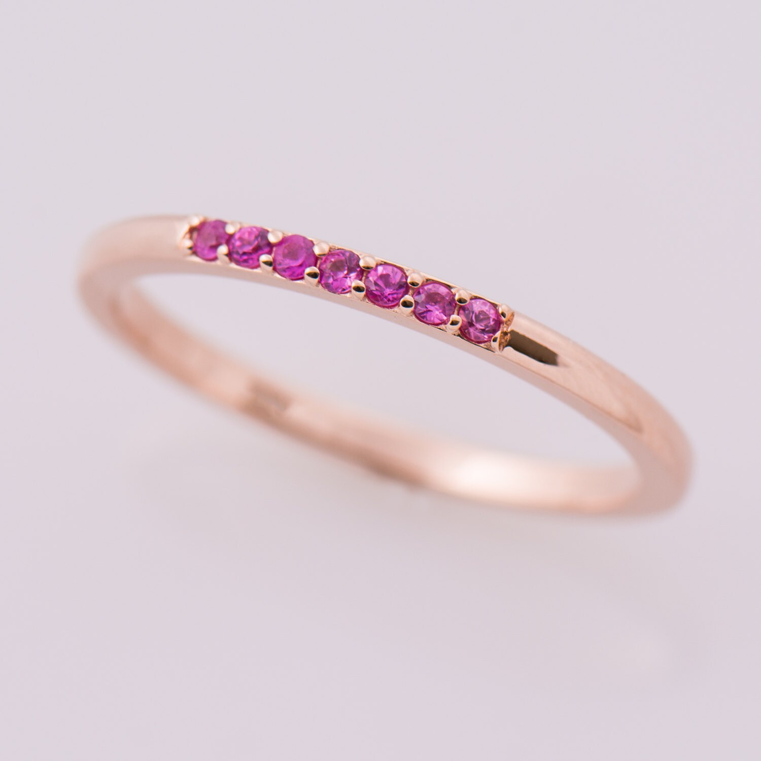 Pink Sapphires Rose Gold Band Delicate Ring Thin Band 14K Etsy