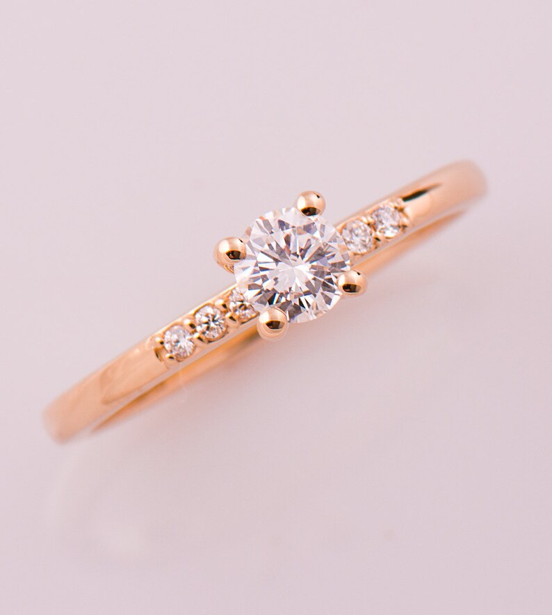 Bague de fiançailles délicate, bague diamant en or rose, bague en or rose 14 carats / 18 carats, bague diamant moderne, bague de fiançailles diamant, bague délicate image 4