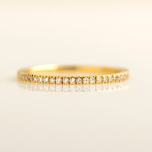 Half Eternity Ring, 14k Yellow Gold, 18k Gold Ring, Diamond Wedding Band, Pave Stack Ring, Wedding Ring, Anniversary Gift