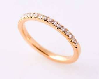 2 MM Pave Diamond Ring, 14K / 18K Rose Gold, Half Eternity Ring, Eternity Diamond Ring, Pave Stack Band, Diamonds Wedding Band, Stacking