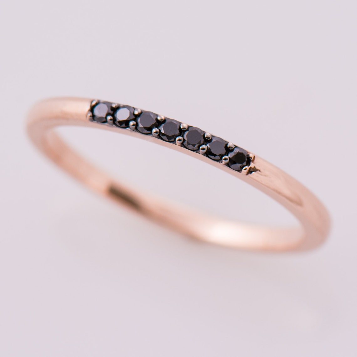 Black Diamond Band Stackable 14K Rose Gold Ring Black Etsy