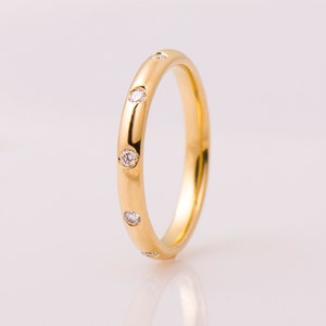 2.5 MM Eternity Diamonds Ring, 14K / 18K Yellow Gold, Flush Diamonds Ring, 8 Evenly spaced Diamonds Ring, Wedding Ring, Anniverary Ring