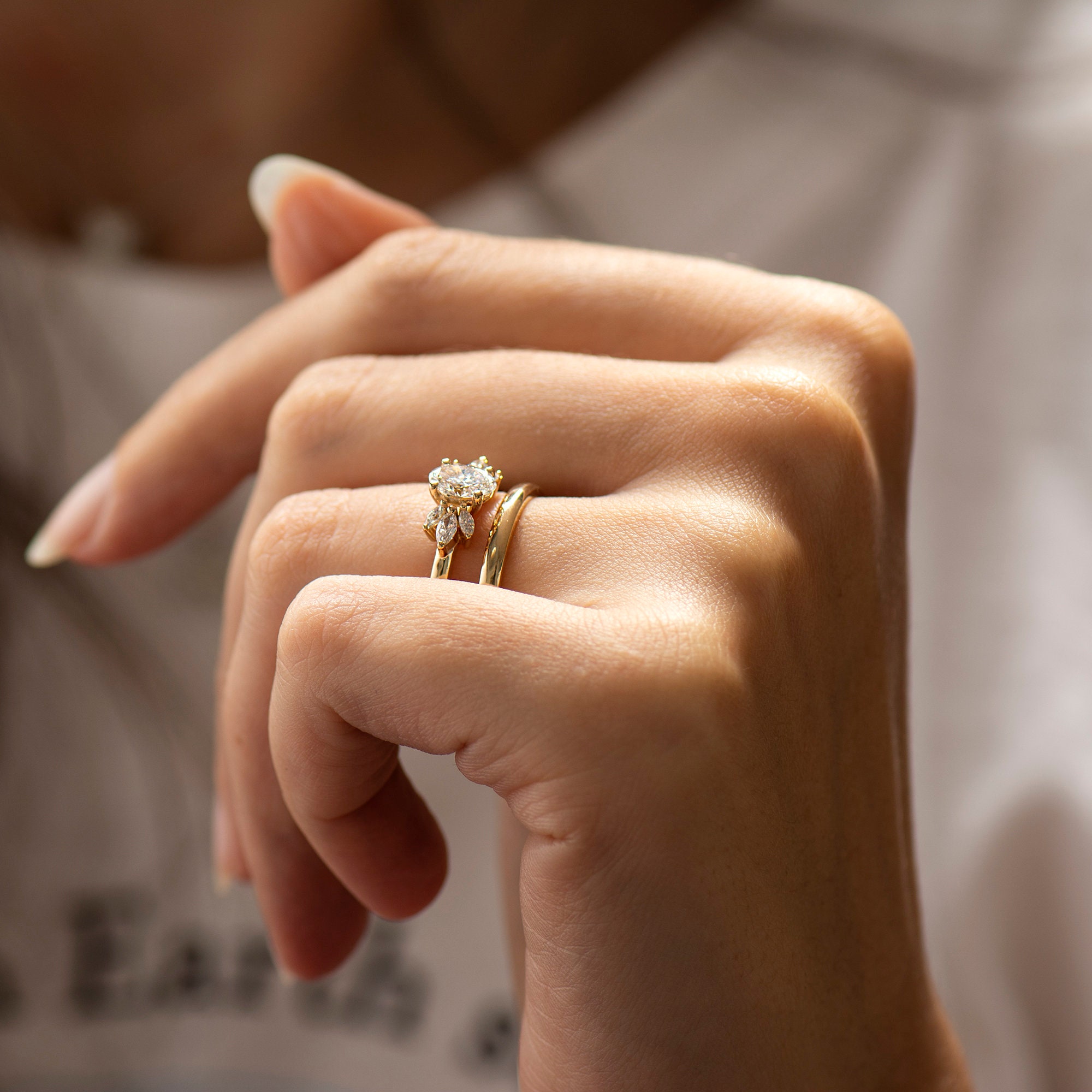 Oval Engagement Ring Set, 14K / 18K Yellow Gold, Floral Engagement Ring, Cluster Engagement Ring, Oval and Marquise Ring, Wedding Set - Etsy Oval Engagement Ring Set, 14K / 18K Yellow Gold, Floral Engagement Ring, Cluster Engagement Ring, Oval and Marquise Ring, Wedding Set - Etsy