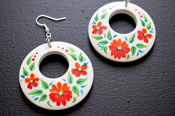 Painted deals wooden earrings