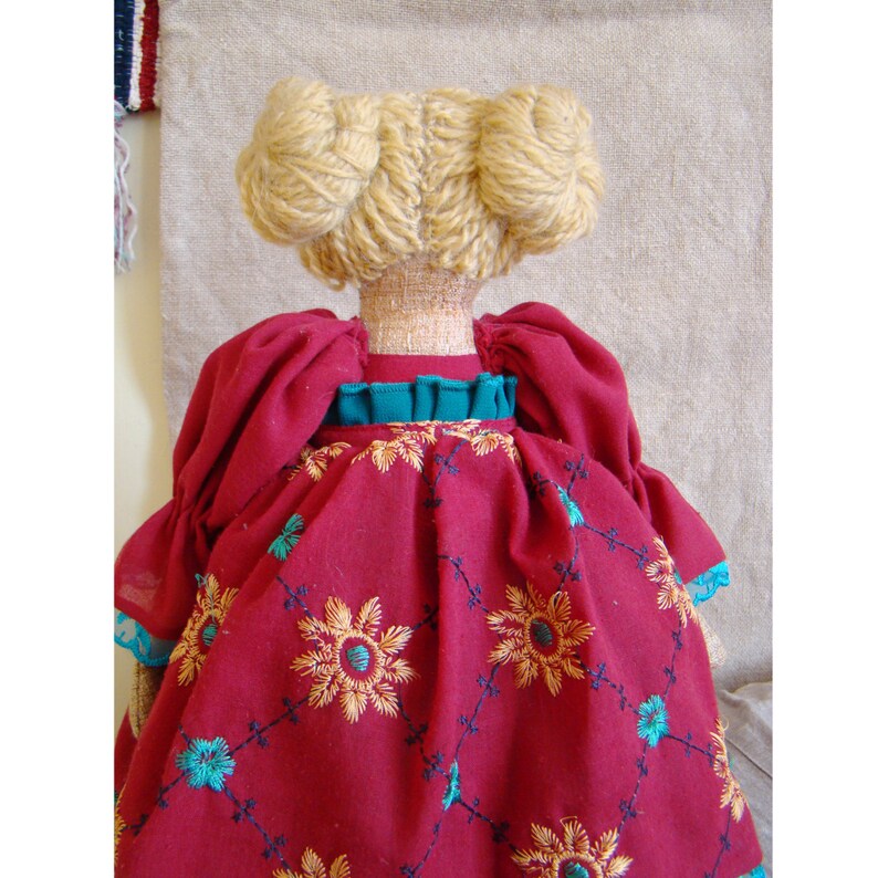 Cloth Soft Doll Art Soft Doll Spanish Girl in a Burgundy Dress Art Textile Interior Doll Rag