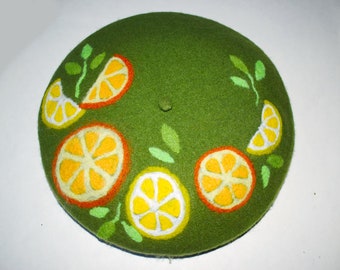 beret hats for women with lemon felted hats women Green beret French woolen beret Felt beret female Women beret with Citrus French felt hat