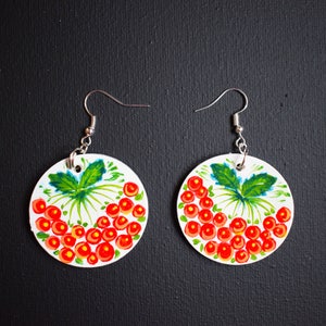 red wooden jewelry red wooden earrings wooden jewellery painted earrings wood painting earings wood folk natural earrings wooden painted