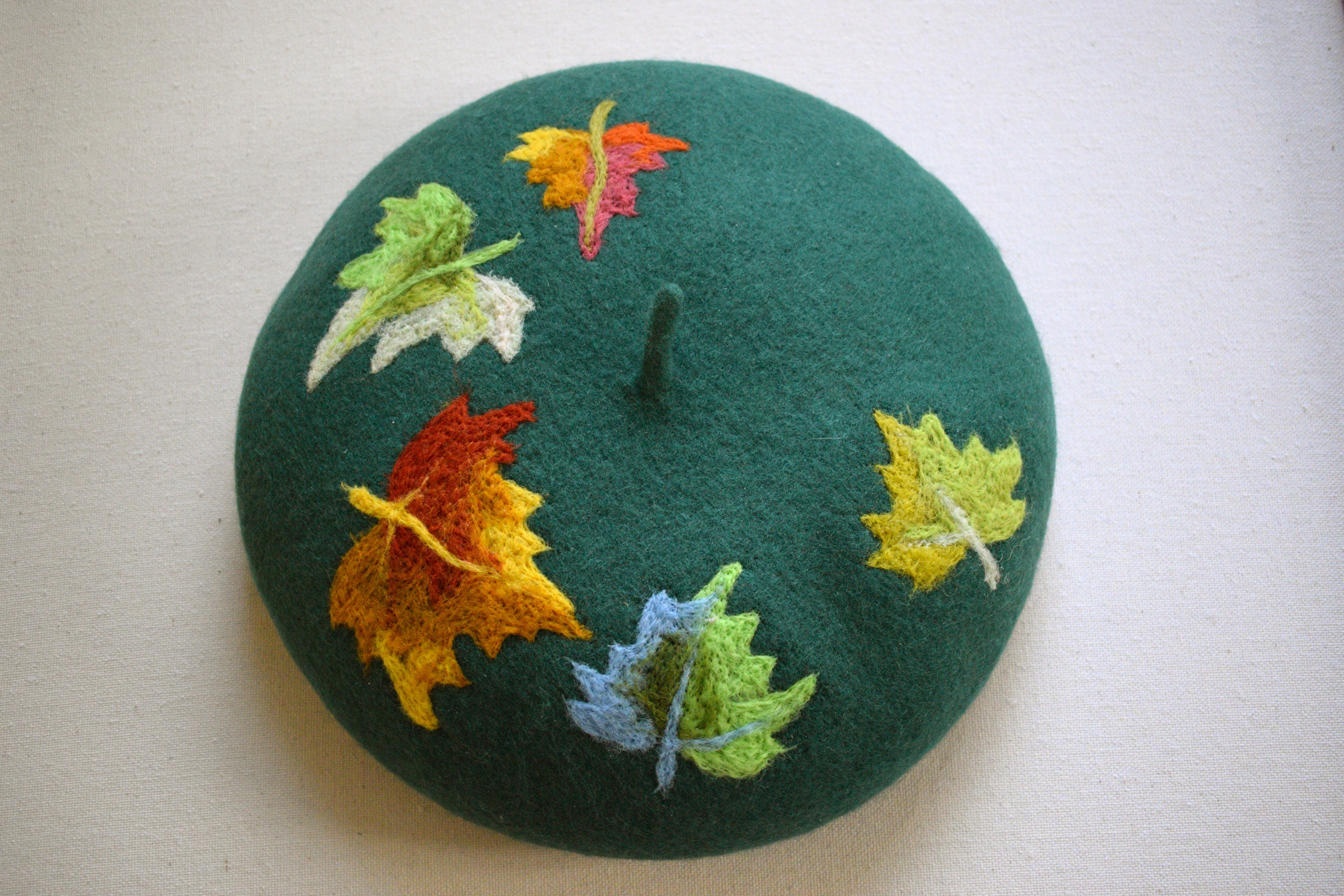 Donkergroene baret herfst geborduurde baret wol baret béret afbeelding foto