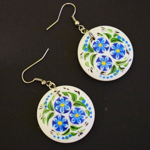 Folk art earrings Wooden painted earrings Flower Earrings Folk art jewelry gift for her white earrings wooden earrings painted jewelry