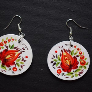Red wooden earrings Ethnic style earring Painted jewelry Painted earrings Wooden painted earrings Wooden jewelry Wooden earrings Red jewelry