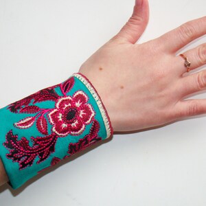 Green fabric bracelet for women Fabric embroidered bracelet Cotton bracelet embroidered  Cotton bracelet with flower Women cotton bracelet