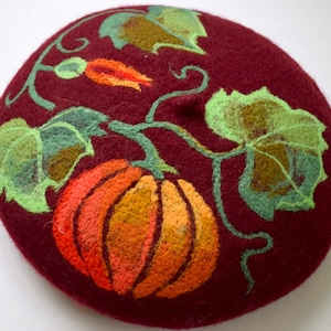 Burgundy embroidered beret hats for women felt beret Halloween gift felt hat women wool beret felted beret gift for woman beret femme felt