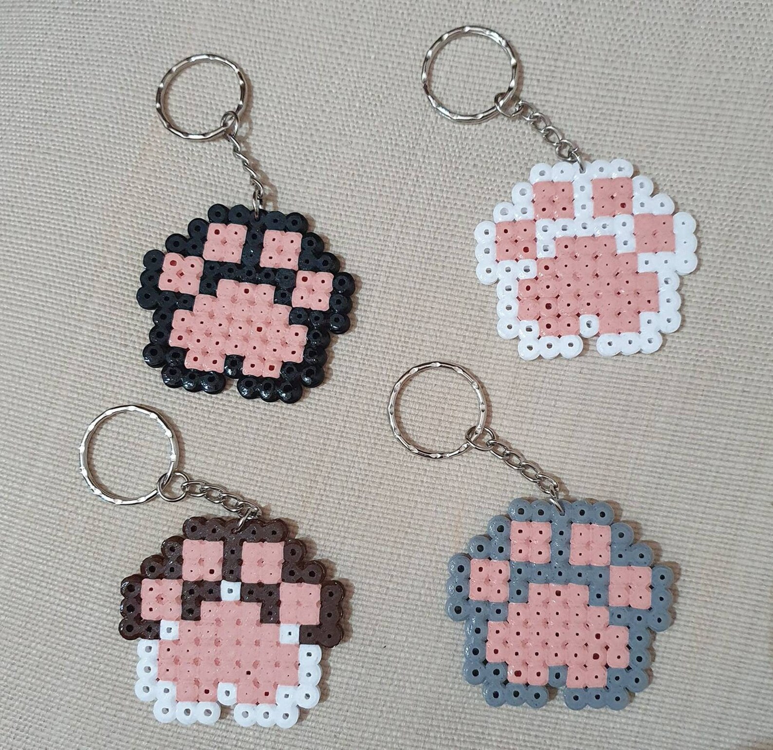Cat Paw Print Keyring or Handmade Hama Bead Design Etsy UK