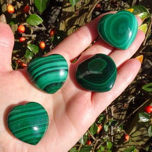 Polished Banded High Grade Malachite Heart Palm Stones - 4 More Pieces Available - You Decide!