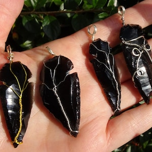 Wire Wrapped By Me Obsidian Arrowheads - Necklaces - Each Comes With Cord For Necklace