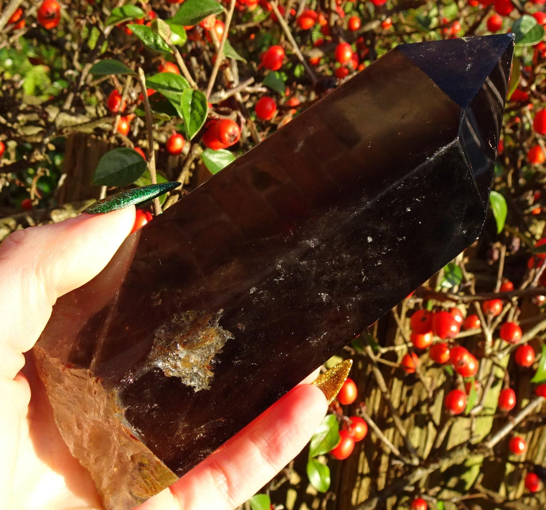 Quartz Root Tips Large Polished Deep Smokey Quartz Root / Point - 617g - 15cm Length ...