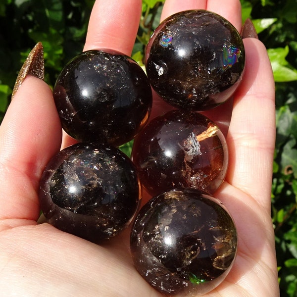 Polished Flashy Deep Rainbow Smokey Quartz Spheres - Intuitively Selected