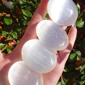 Polished Flashy White Selenite / Satin Spar Palm Stones - 4 Pieces Available - You Choose