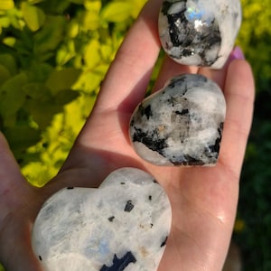Polished Flashy Rainbow Moonstone Heart Palm Stones - 3 Pieces To Choose From - You Decide!