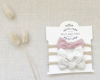 Small linen bows, Dainty baby bow headband, Petite baby headband bows, Newborn baby bow, cotton hair bow, Petite baby bows pack, linen bows,