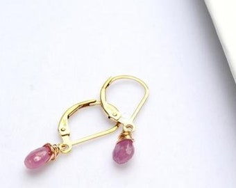 Pink Sapphire earrings, September birthstone, Sapphire jewelry, Sapphire earring in gold, her birthday gift, gift for mum, her handmade gift