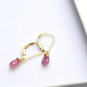 Pink Sapphire earrings, September birthstone, Sapphire jewelry, Sapphire earring in gold, her birthday gift, gift for mum, her handmade gift image 1