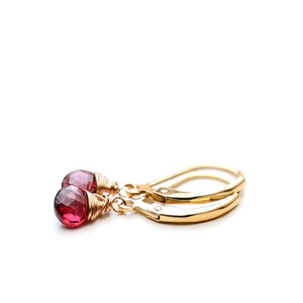 Dainty Garnet earrings in gold, January Birthstone, her birthstone jewelry, pink Rhodolite Garnet, gift, her birthday gift, handmade gift